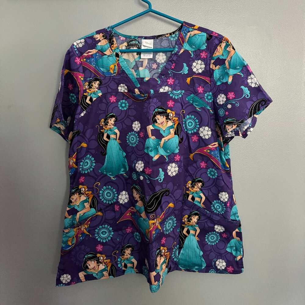 Disney Aladdin Jasmine Purple Scrub Top  XL